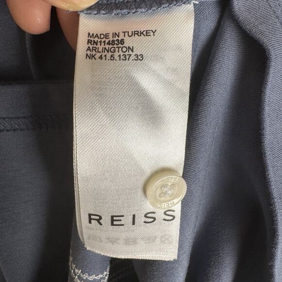 REISS Men’s Short Sleeve Cuban Collar Shirt Large Blue Embroidered Cotton - Picture 6 of 10